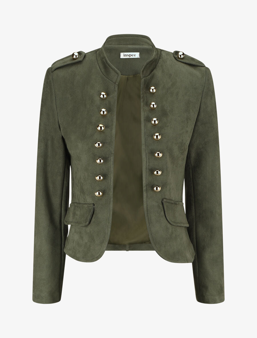 Veste en suédine à boutons décoratifs - Kaki - 1