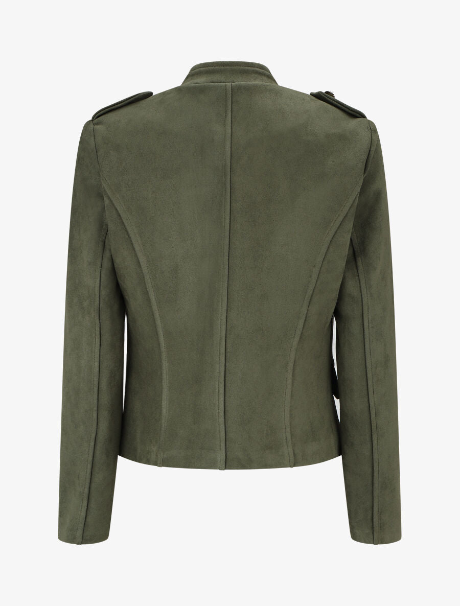 Veste en suédine à boutons décoratifs - Kaki - 2