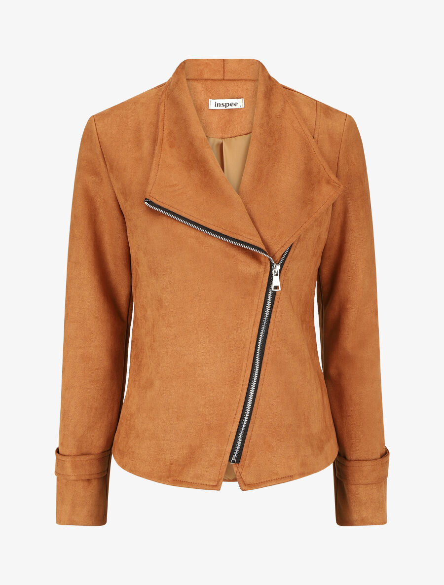 Veste en suédine à fermeture zippée - Camel - 1