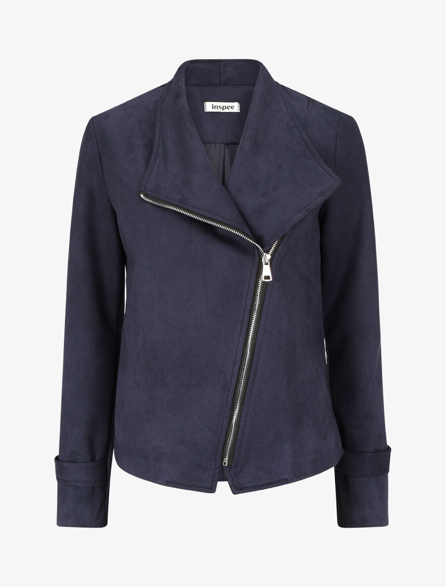 Veste en suédine à fermeture zippée - Marine - 1
