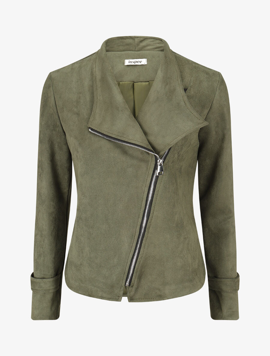 Veste en suédine à fermeture zippée - Kaki - 1