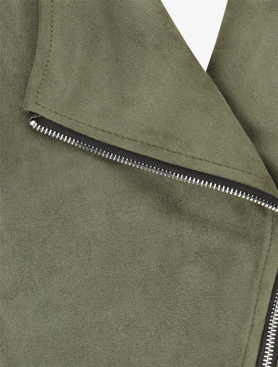 Veste en suédine à fermeture zippée - Kaki - 3