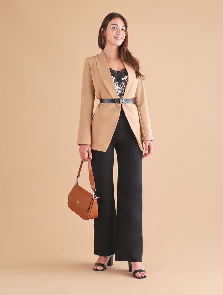 Blazer uni ceinturé - Camel - 4