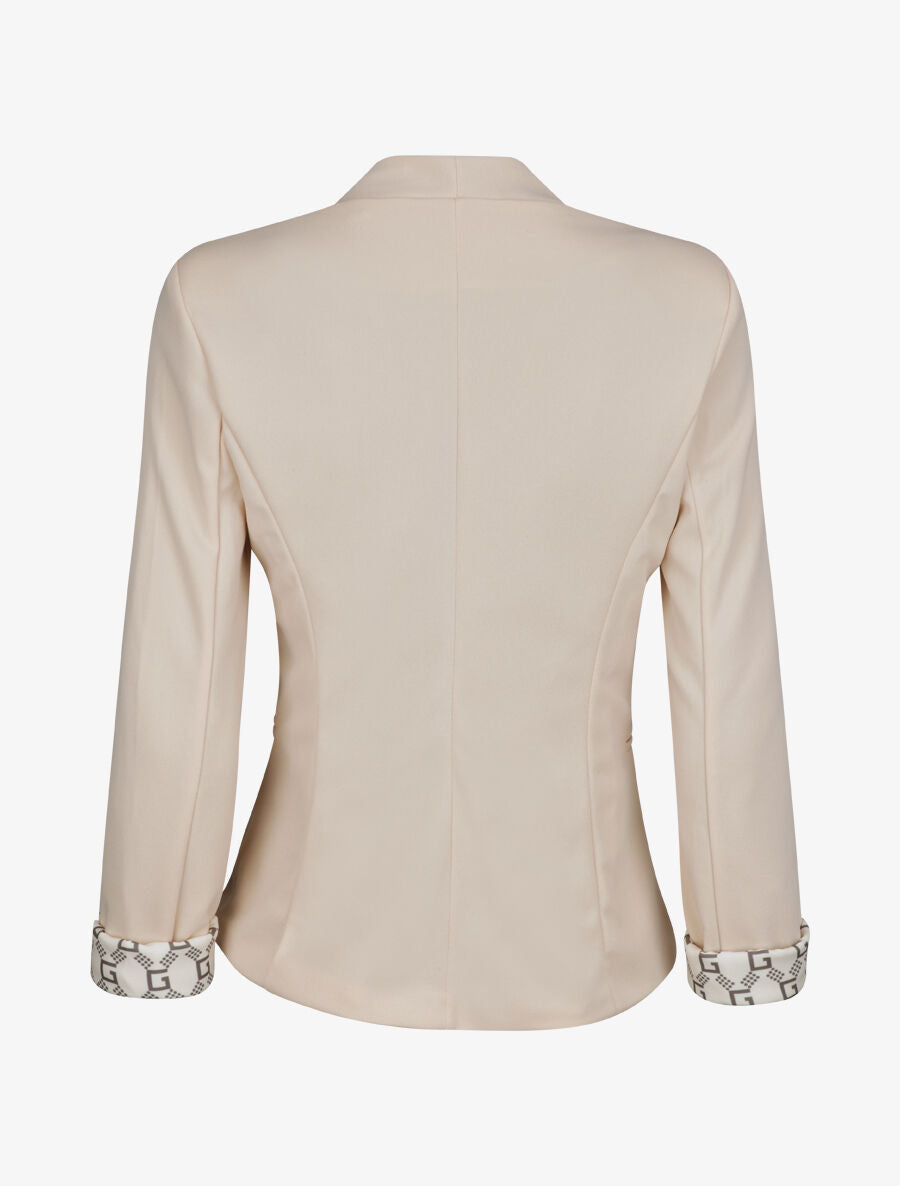 Blazer slim uni à revers imprimé graphique - Beige - 2