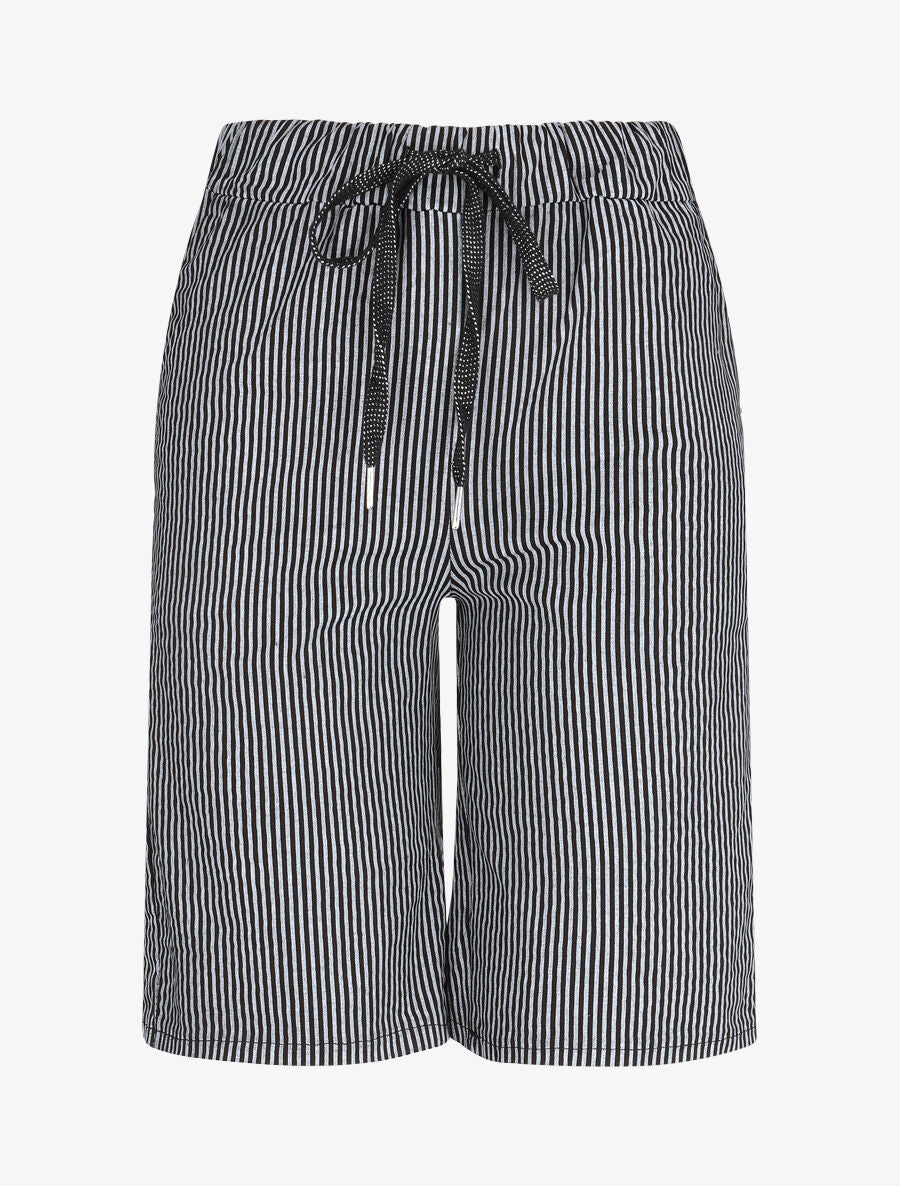 Bermuda rayé à taille élastiquée - Noir - 1