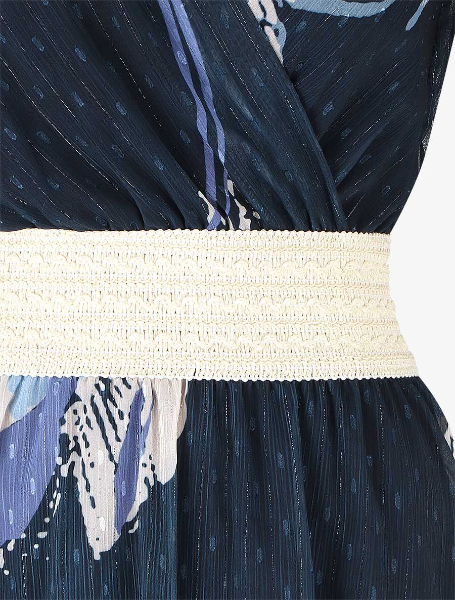 Robe mi-longue sans manches imprimé fleurs abstraites - Marine - 3