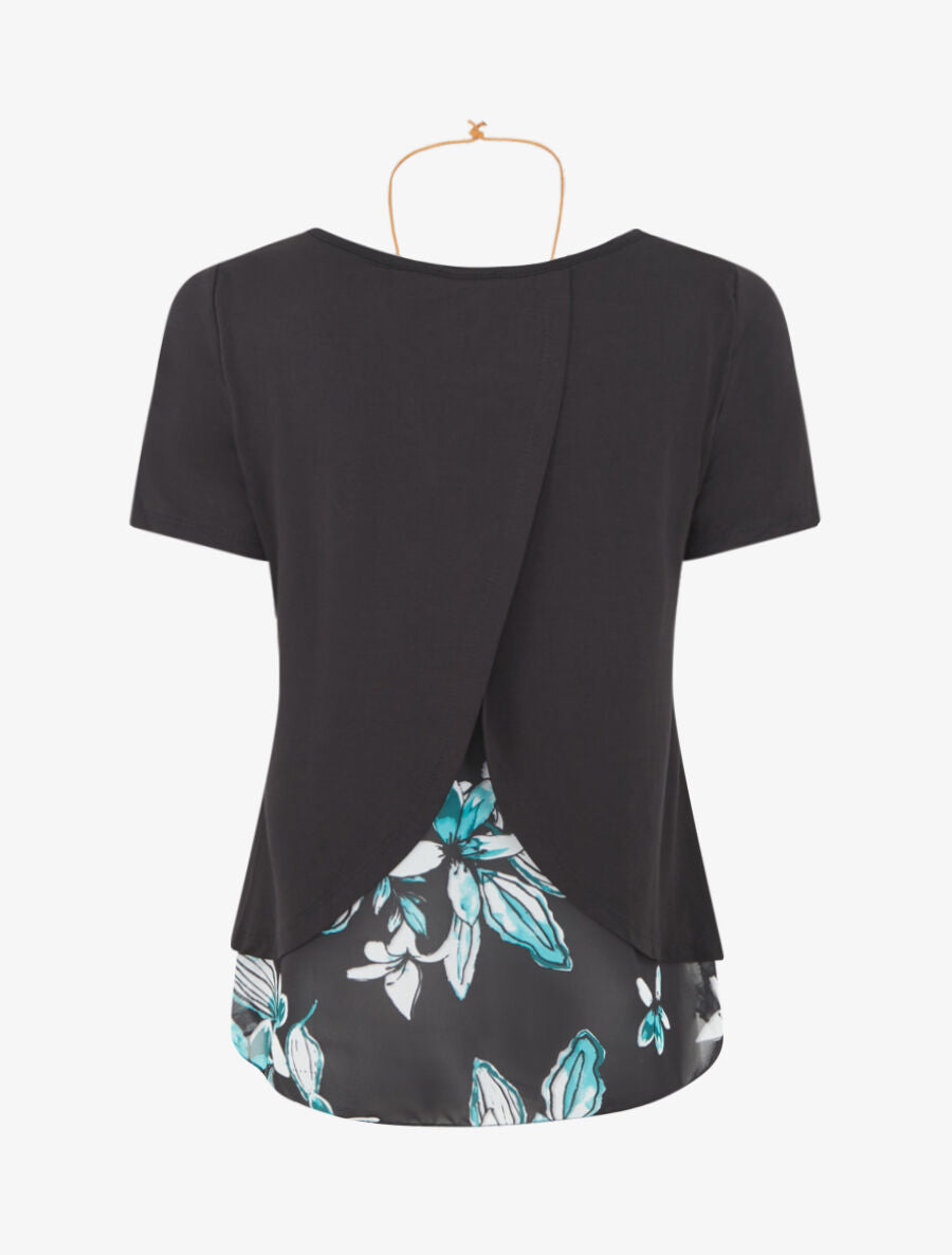 Top effet superposé imprimé floral - Noir - 2