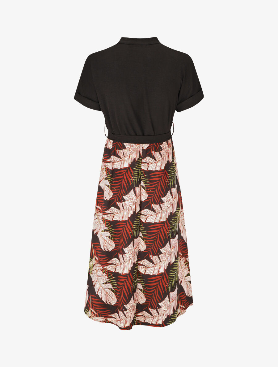 Robe midi manches courtes motif tropical - Noir - 2