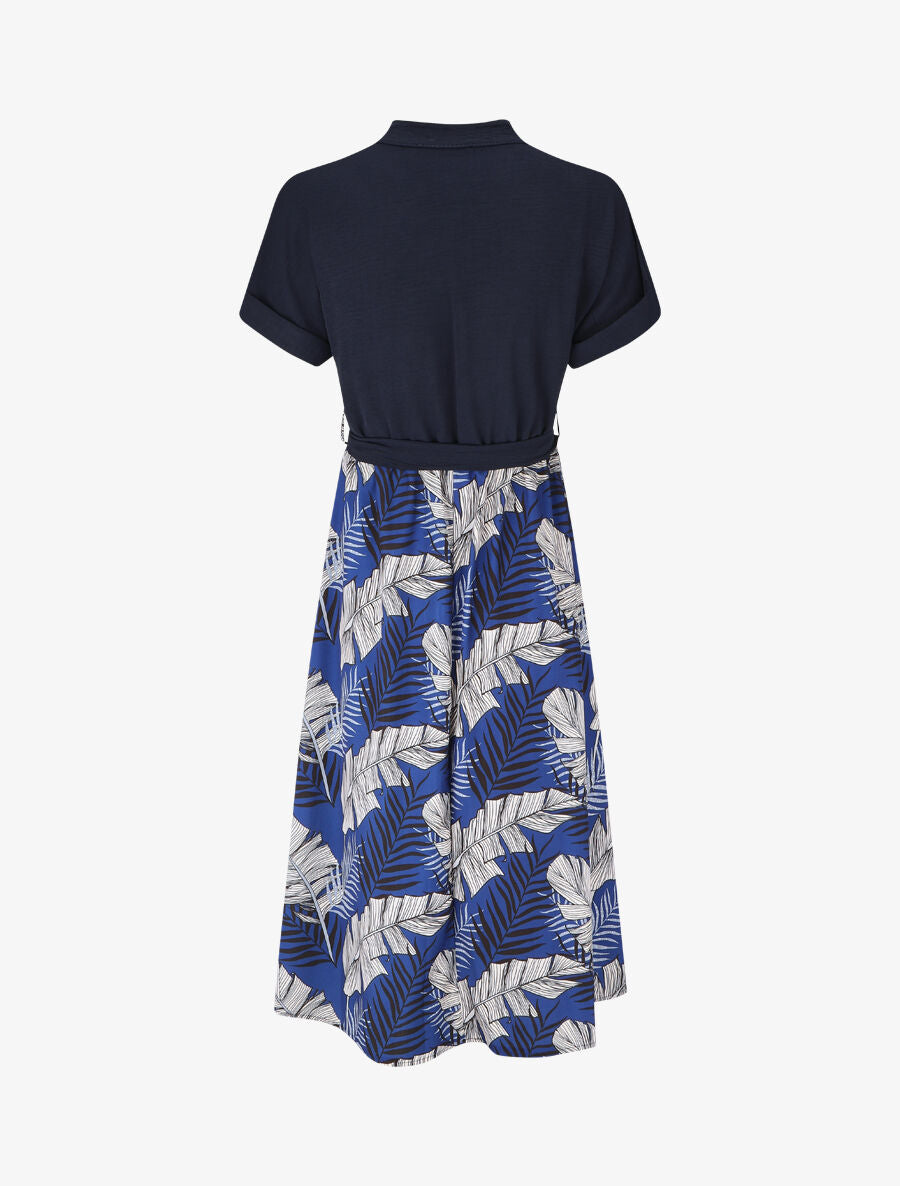Robe midi manches courtes motif tropical - Bleu foncé - 2