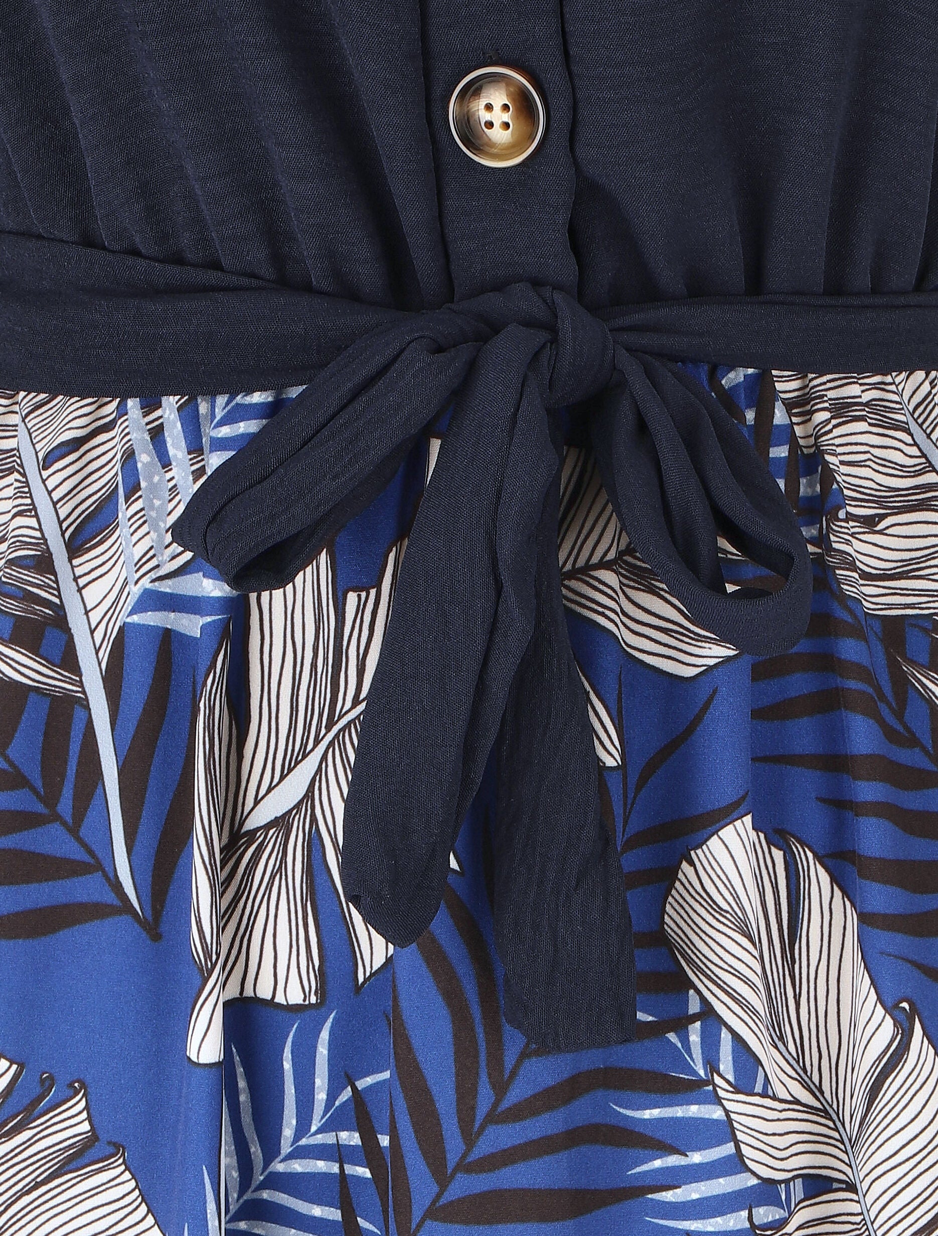 Robe midi manches courtes motif tropical - Bleu foncé - 3