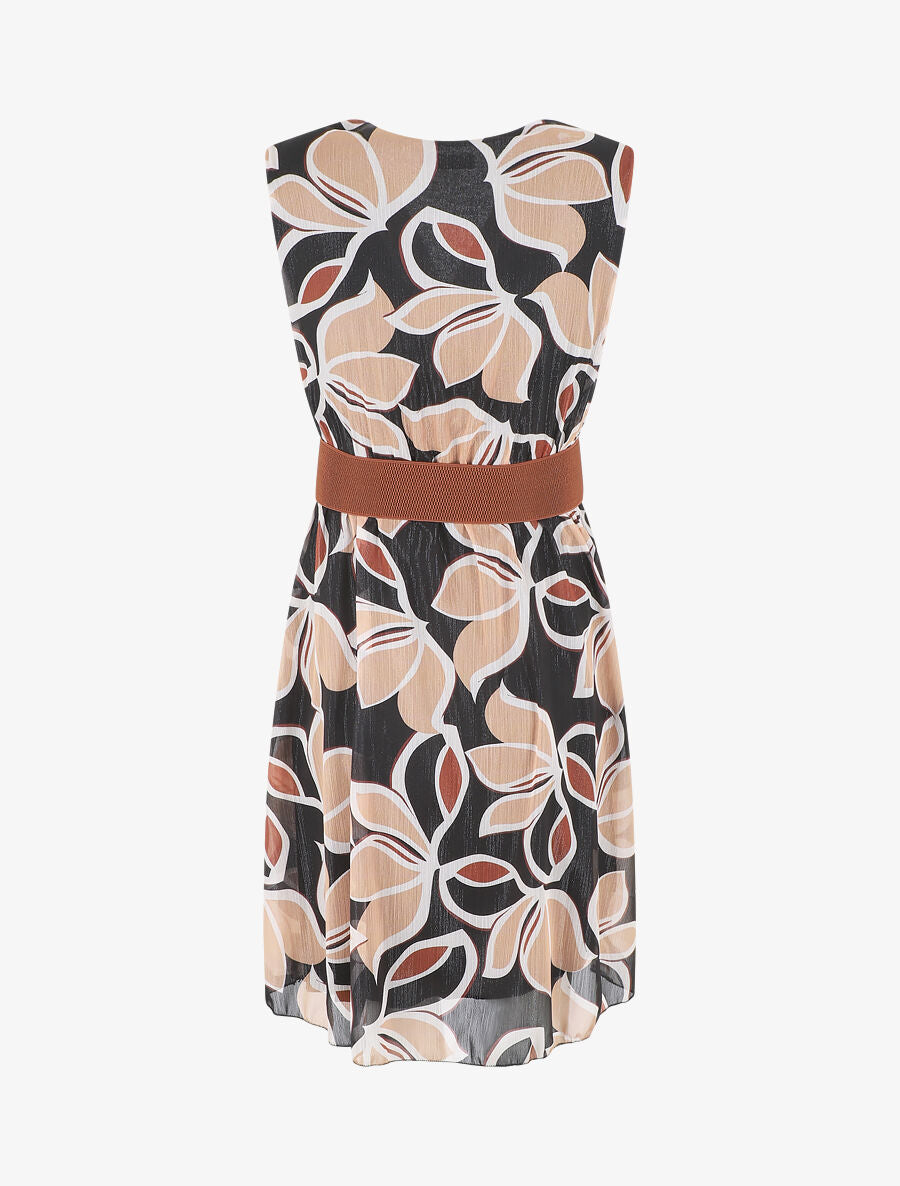 Robe élastiquée sans manches imprimé fleuri irisé - Noir - 2