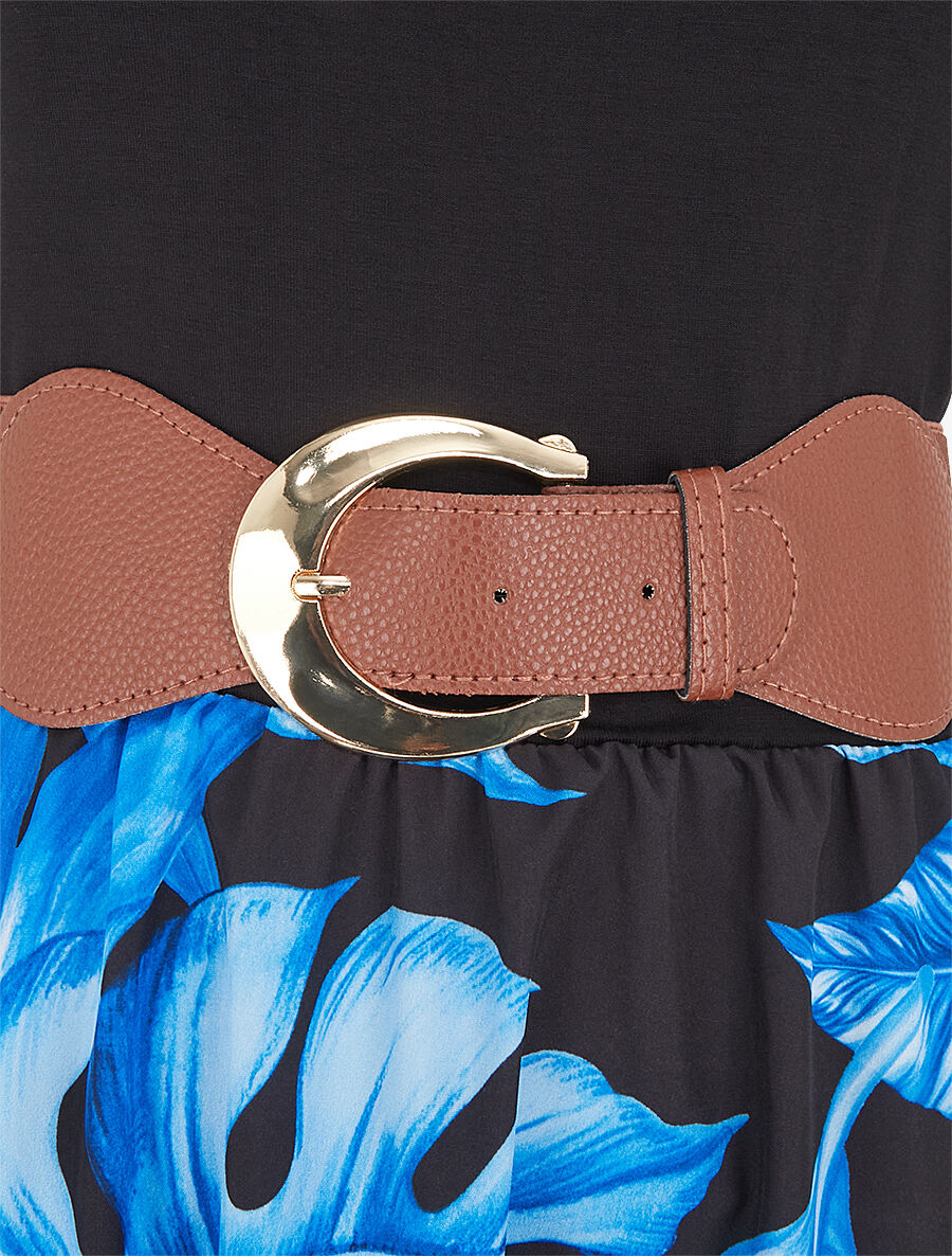Robe longue évasée bi-matière imprimé tropical - Bleu - 3