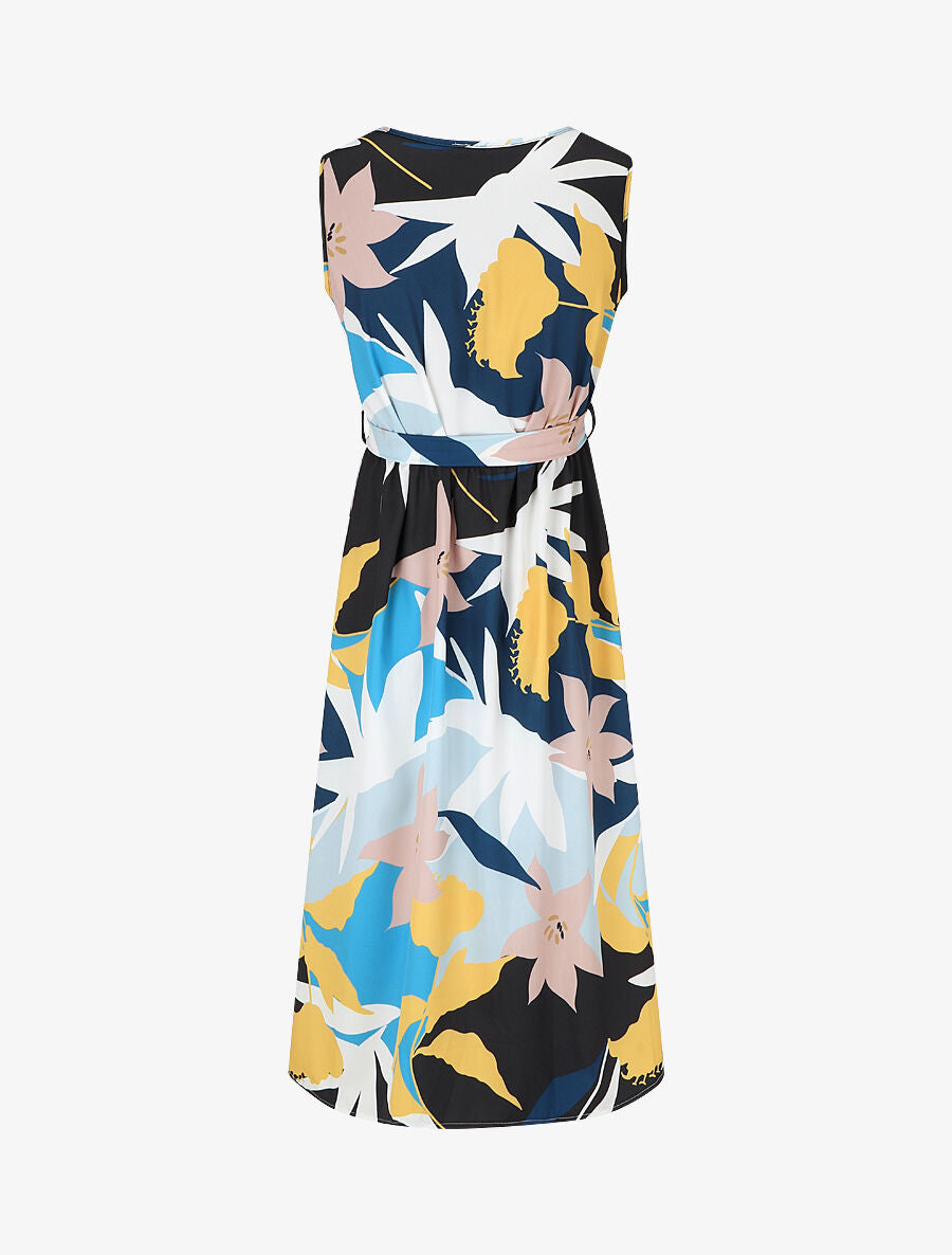 Robe midi droite sans manches imprimé floral - Bleu - 2