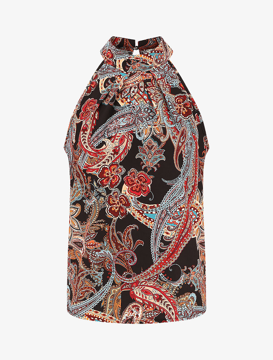 Top sans manches imprimé foulard - Noir - 1