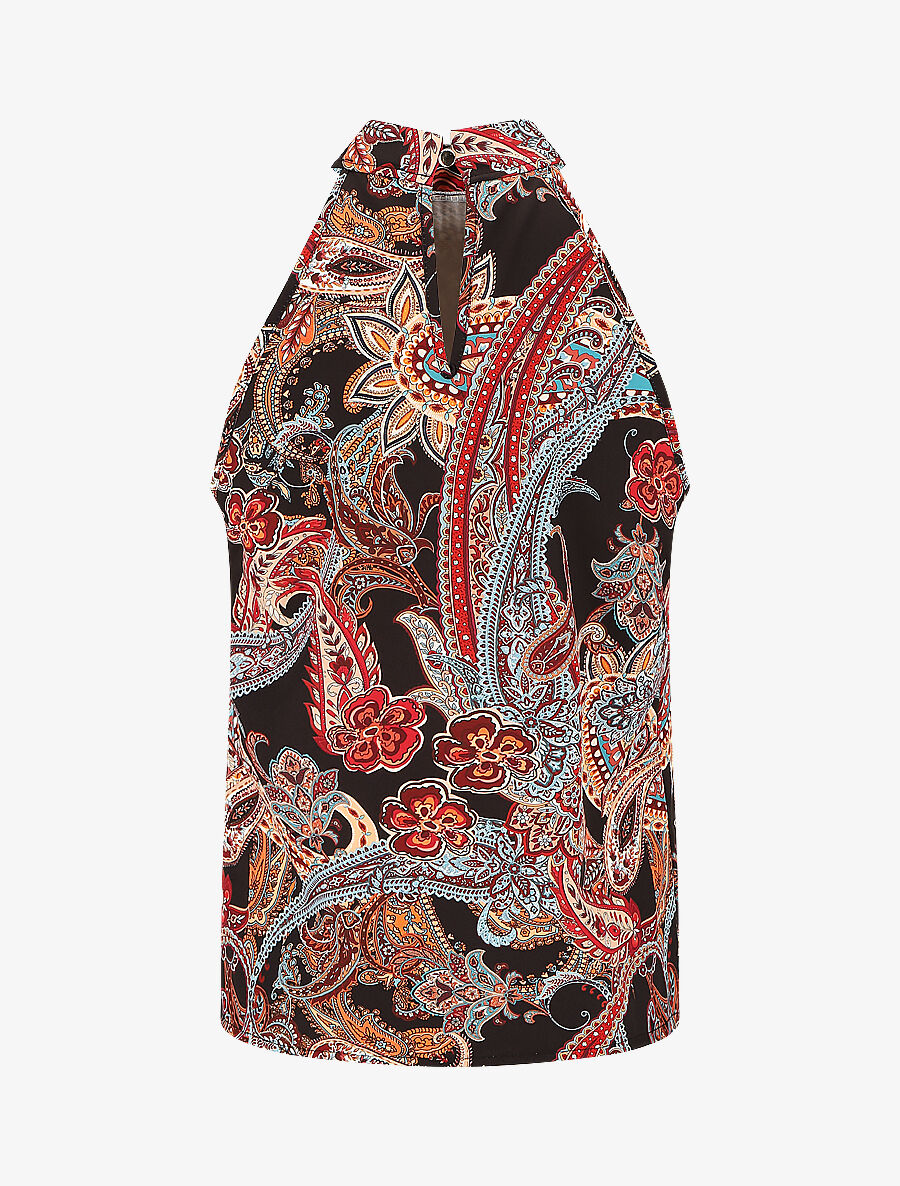 Top sans manches imprimé foulard - Noir - 2