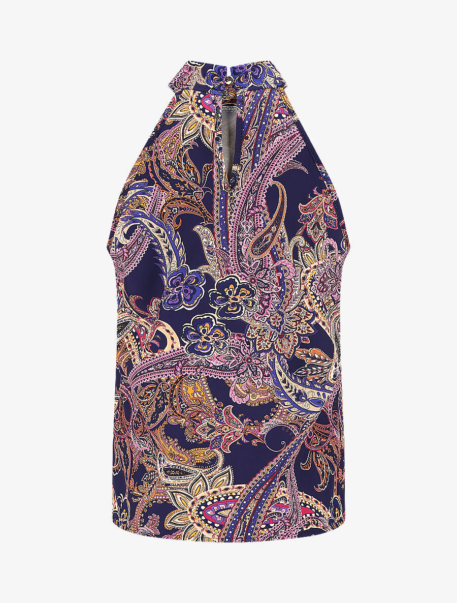 Top sans manches imprimé foulard - Marine - 2