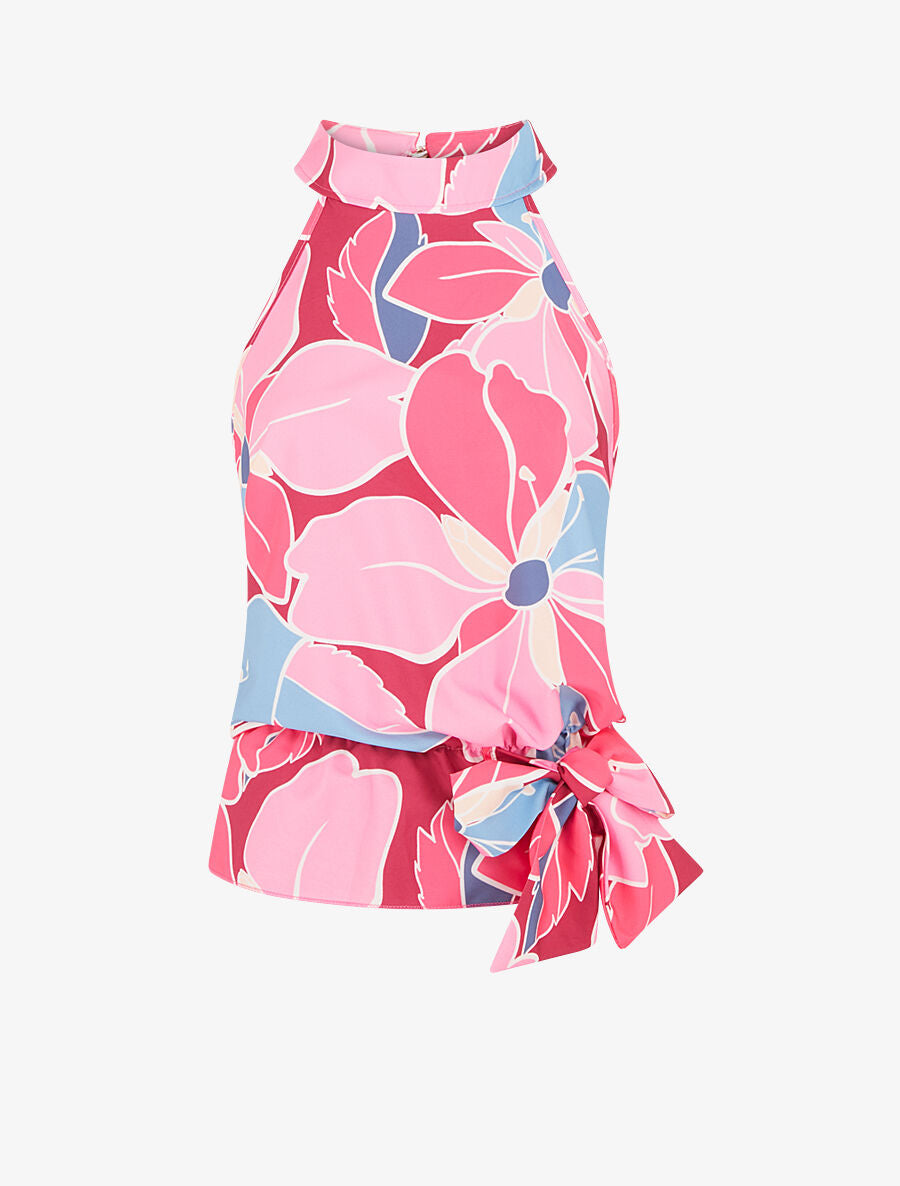 Top sans manches imprimé grandes fleurs - Rose - 1