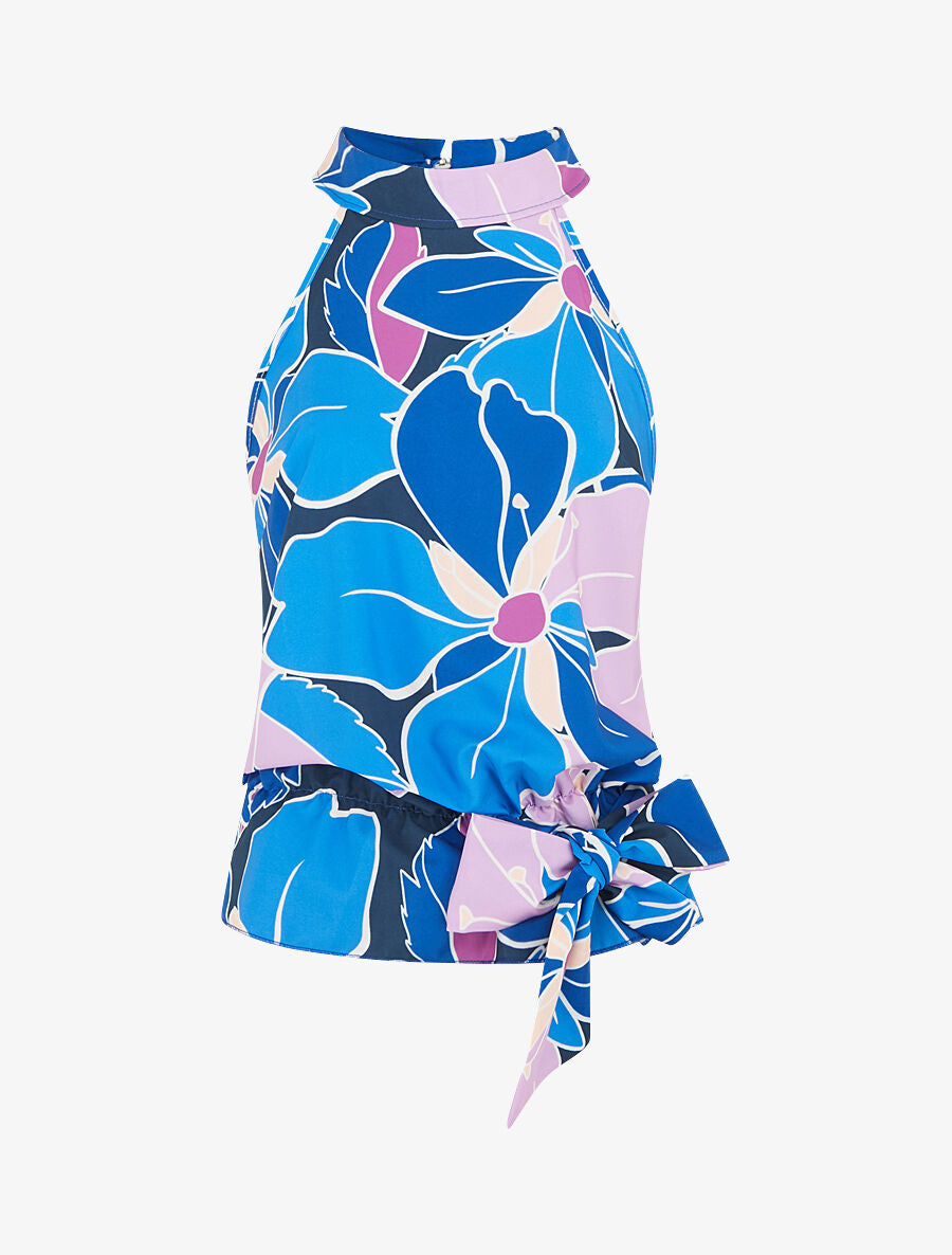 Top sans manches imprimé grandes fleurs - Bleu - 1