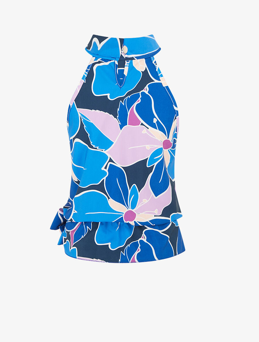 Top sans manches imprimé grandes fleurs - Bleu - 2