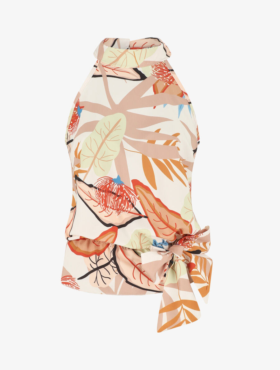Top sans manches imprimé floral - Beige - 1