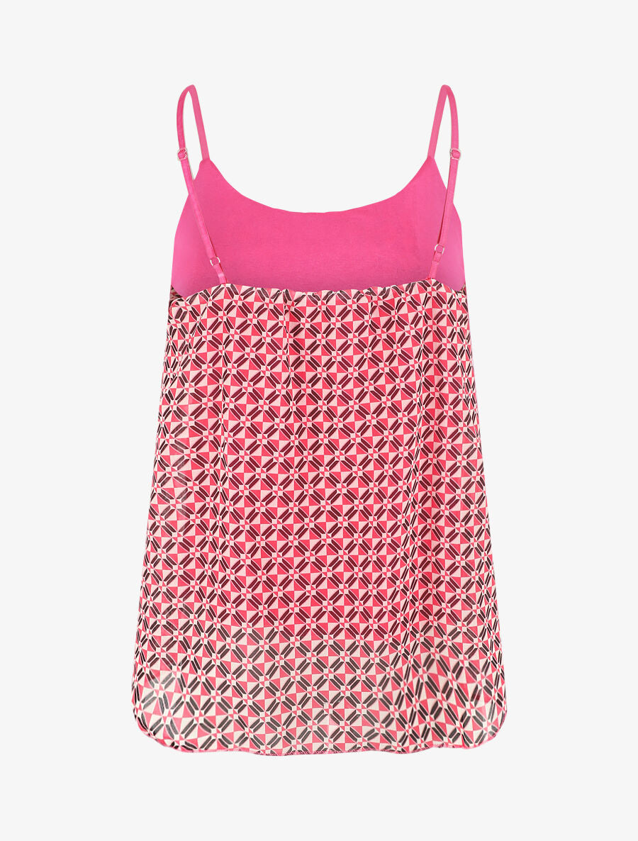 Top mosaïque en voile à bretelles et bijou - Fushia - 2