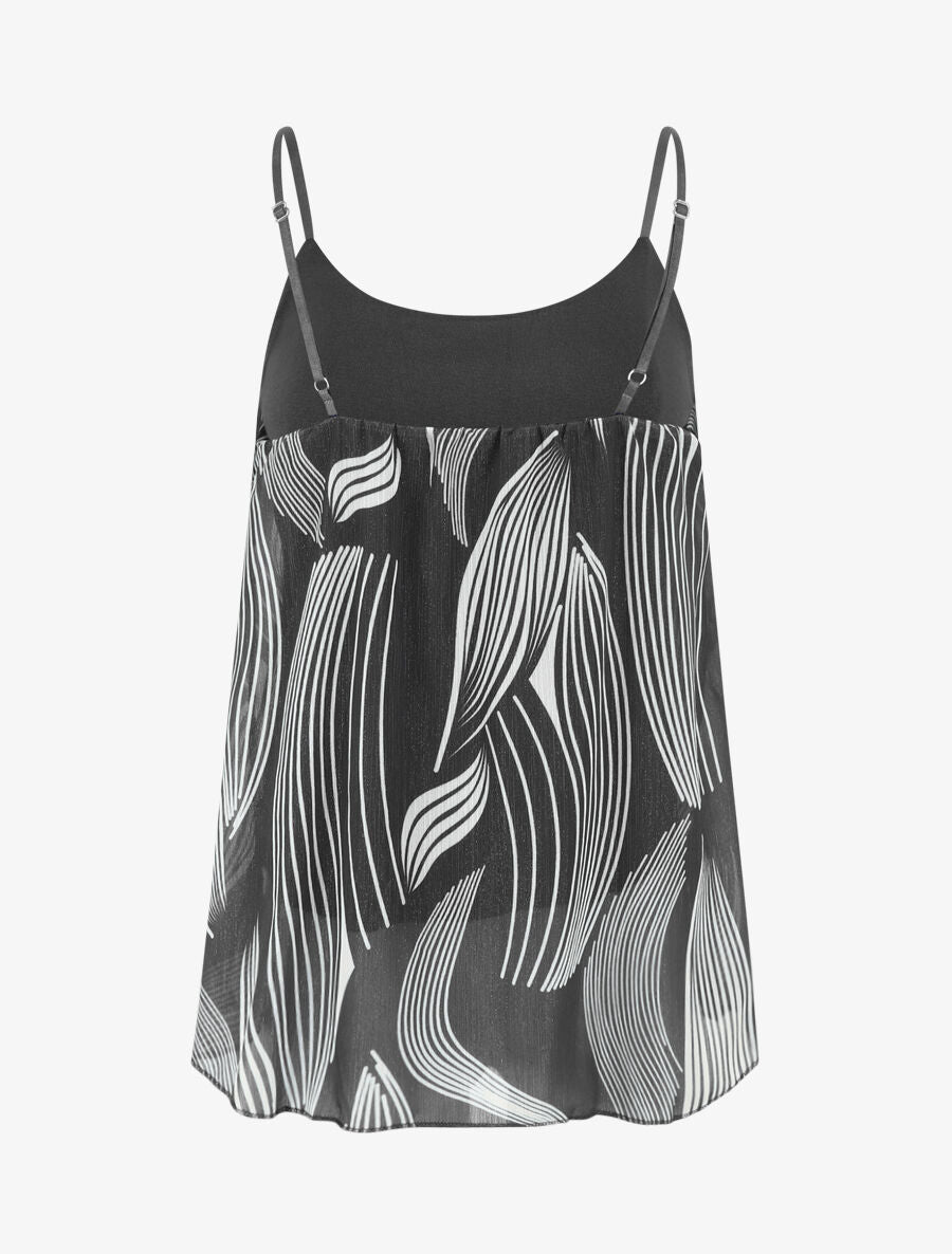 Top fantaisie en voile à bretelles et bijou - Noir - 2