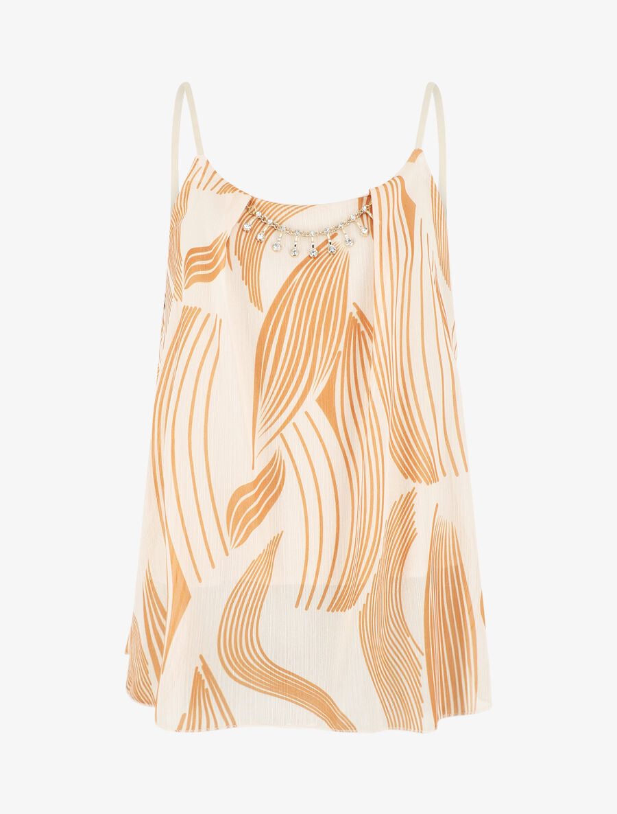 Top fantaisie en voile à bretelles et bijou - Beige - 1