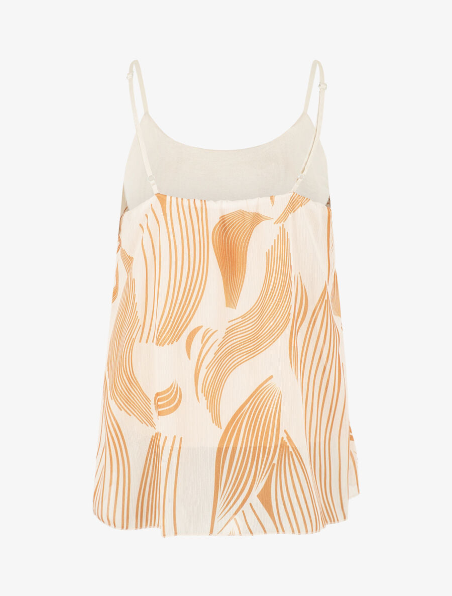 Top fantaisie en voile à bretelles et bijou - Beige - 2