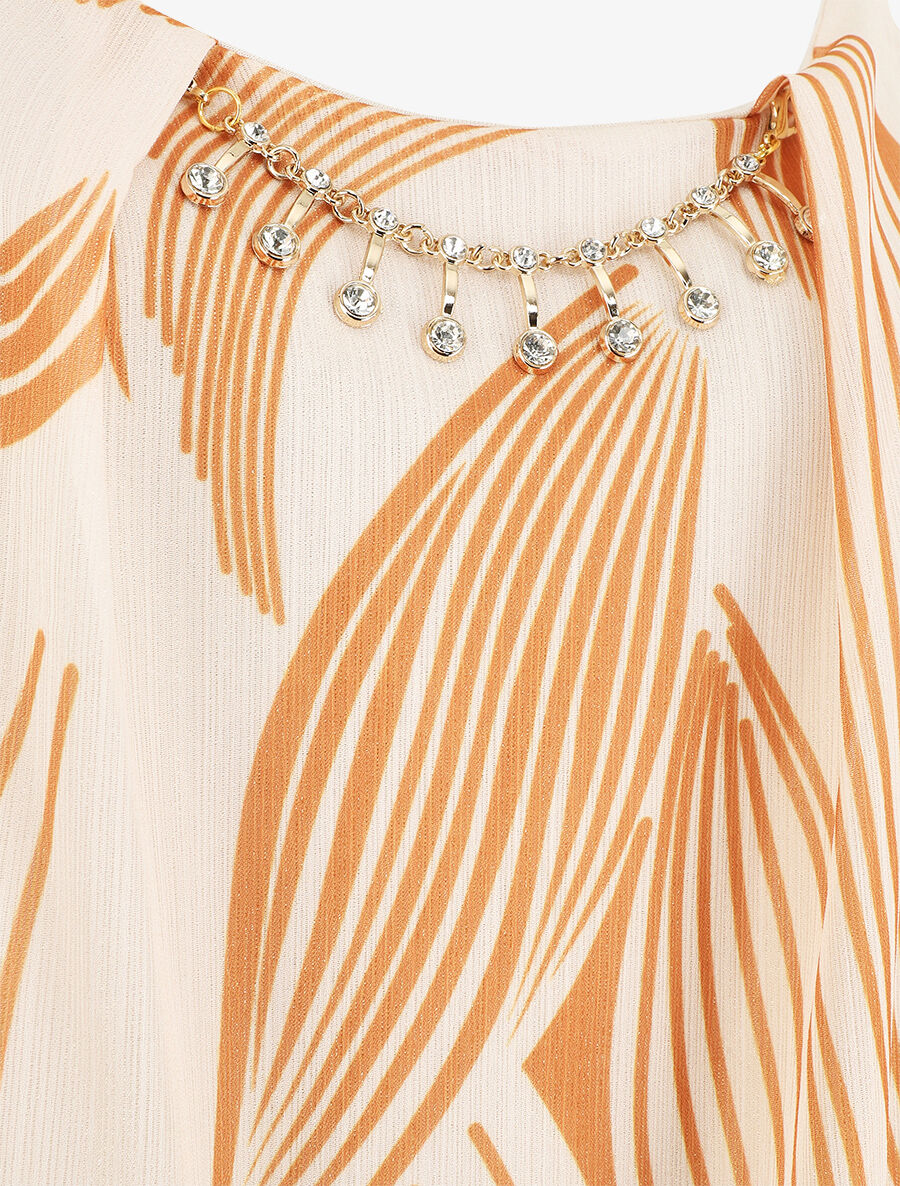 Top fantaisie en voile à bretelles et bijou - Beige - 3