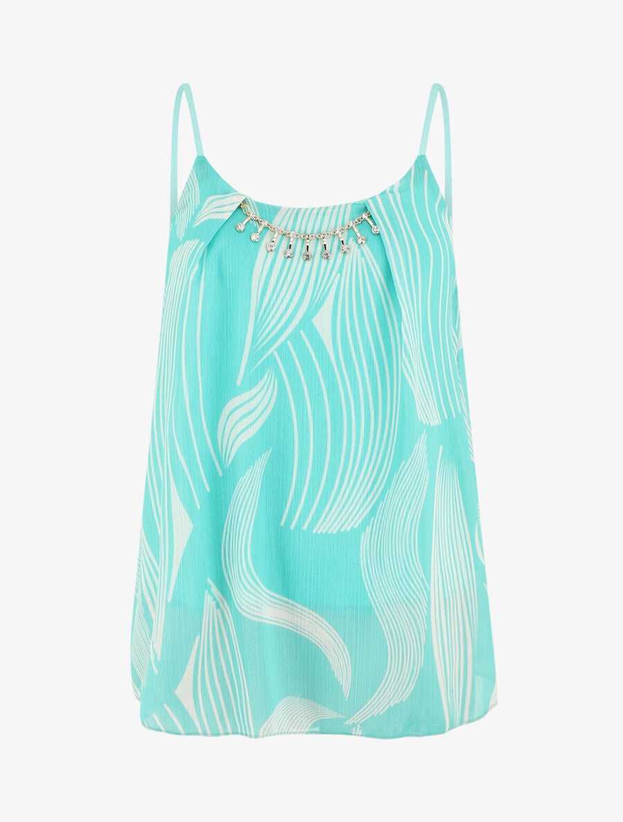 Top fantaisie en voile à bretelles et bijou - Vert d&