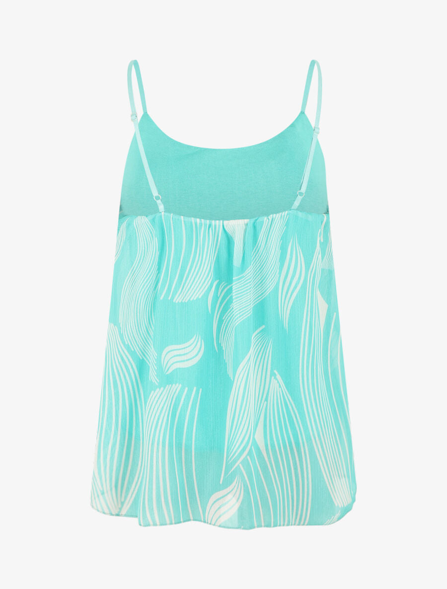 Top fantaisie en voile à bretelles et bijou - Vert d&