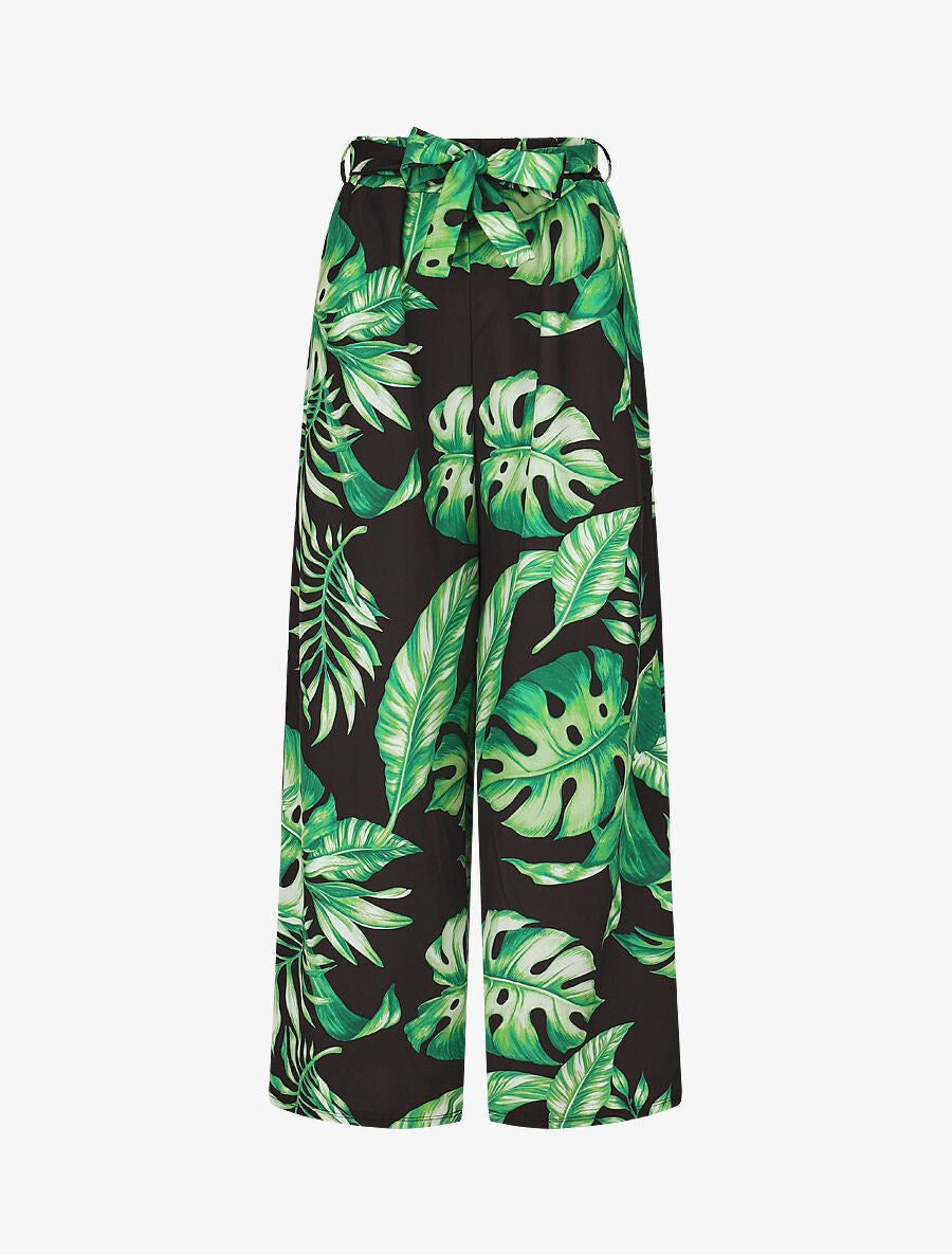 Pantalon ample imprimé tropical - Vert - 1