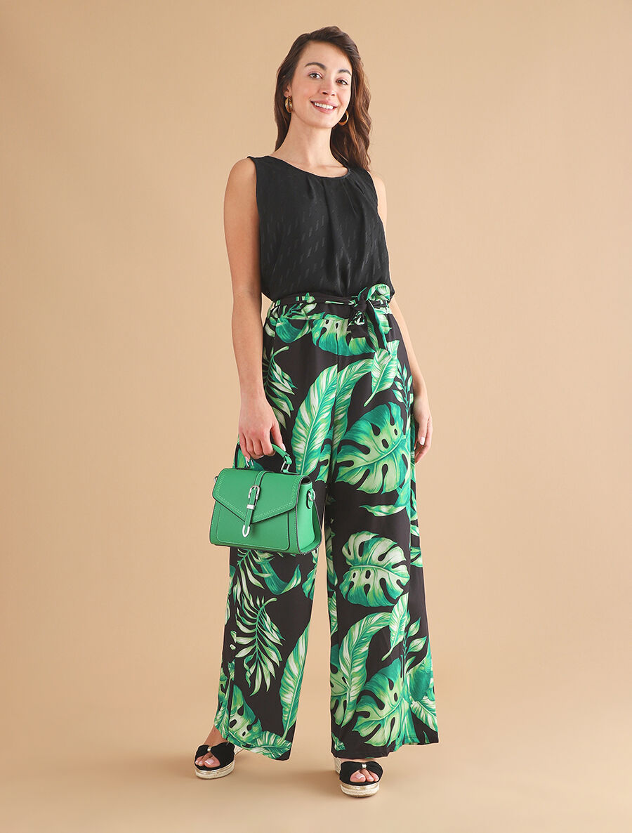 Pantalon ample imprimé tropical - Vert - 4