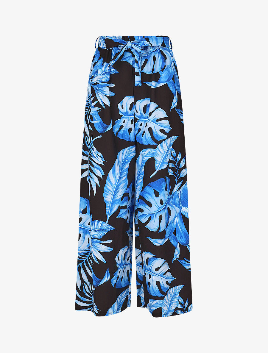 Pantalon ample imprimé tropical - Bleu roi - 1