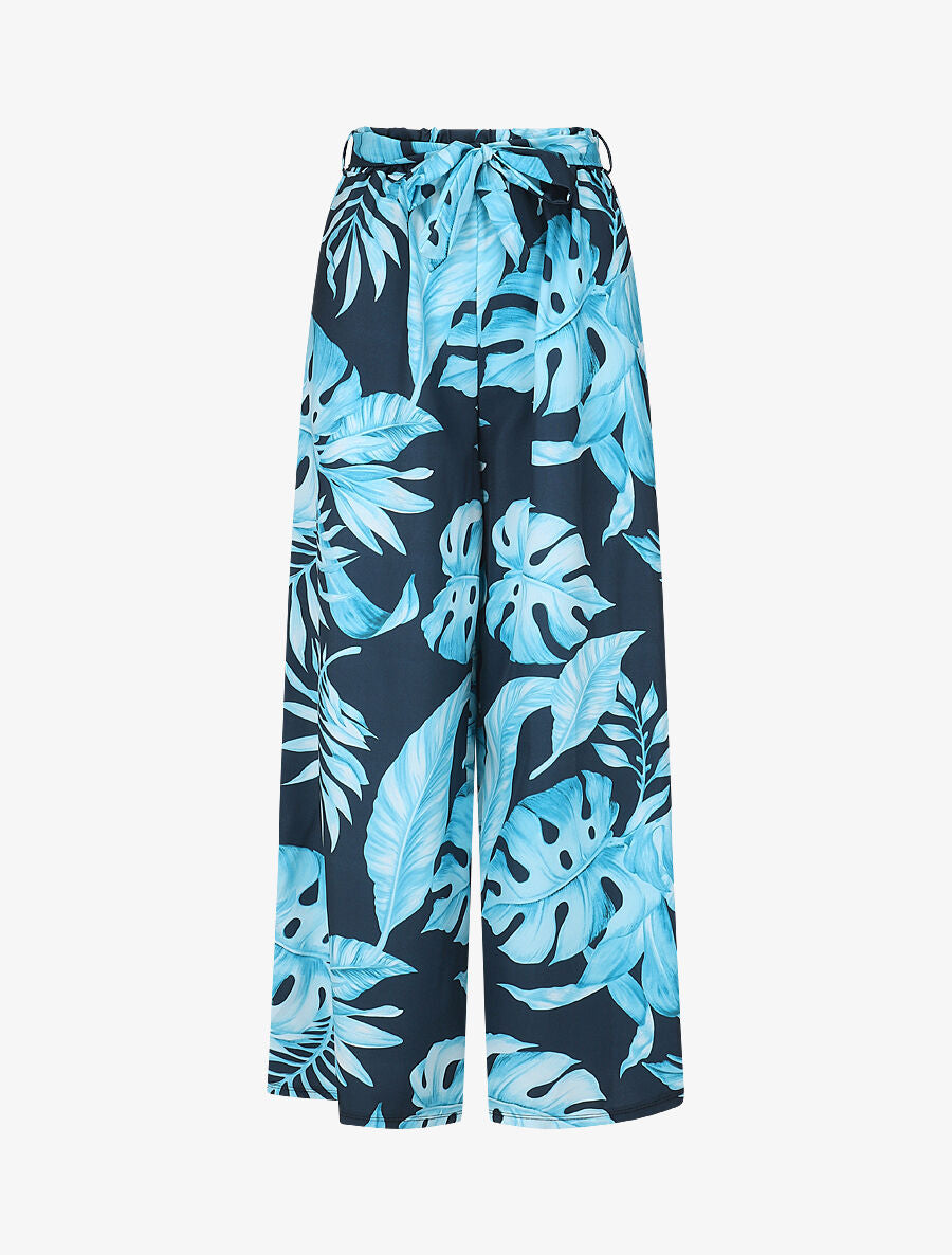 Pantalon ample imprimé tropical - Marine - 1
