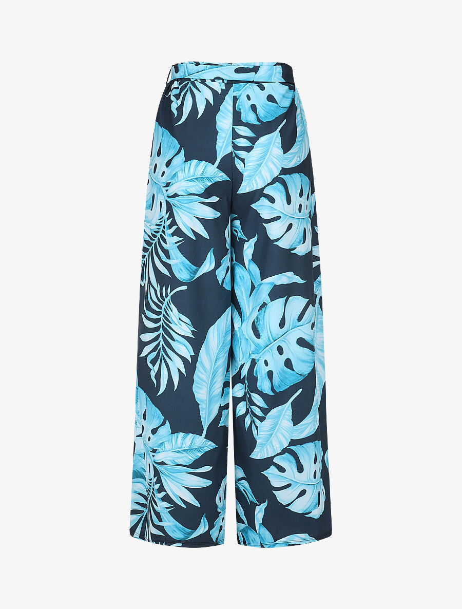 Pantalon ample imprimé tropical - Marine - 2
