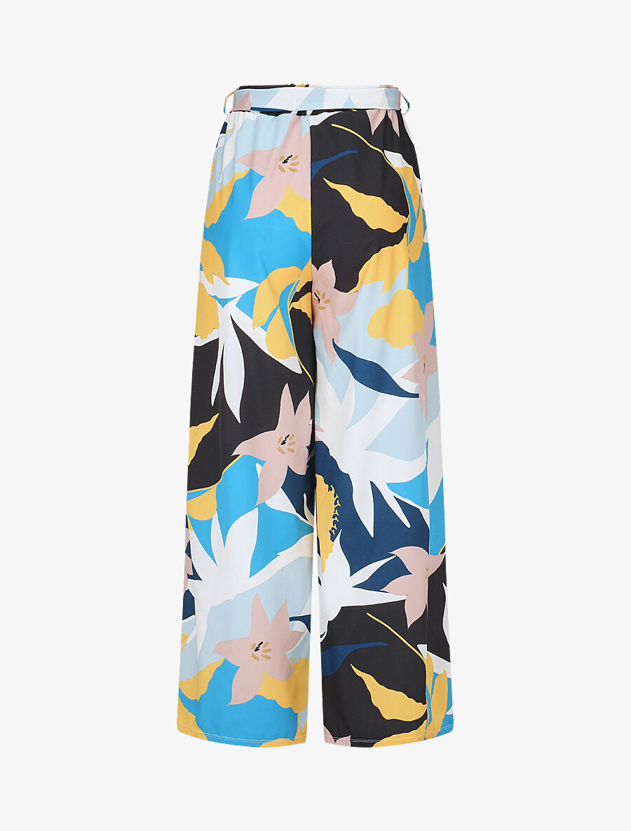 Pantalon ample imprimé grandes fleurs - Bleu - 2