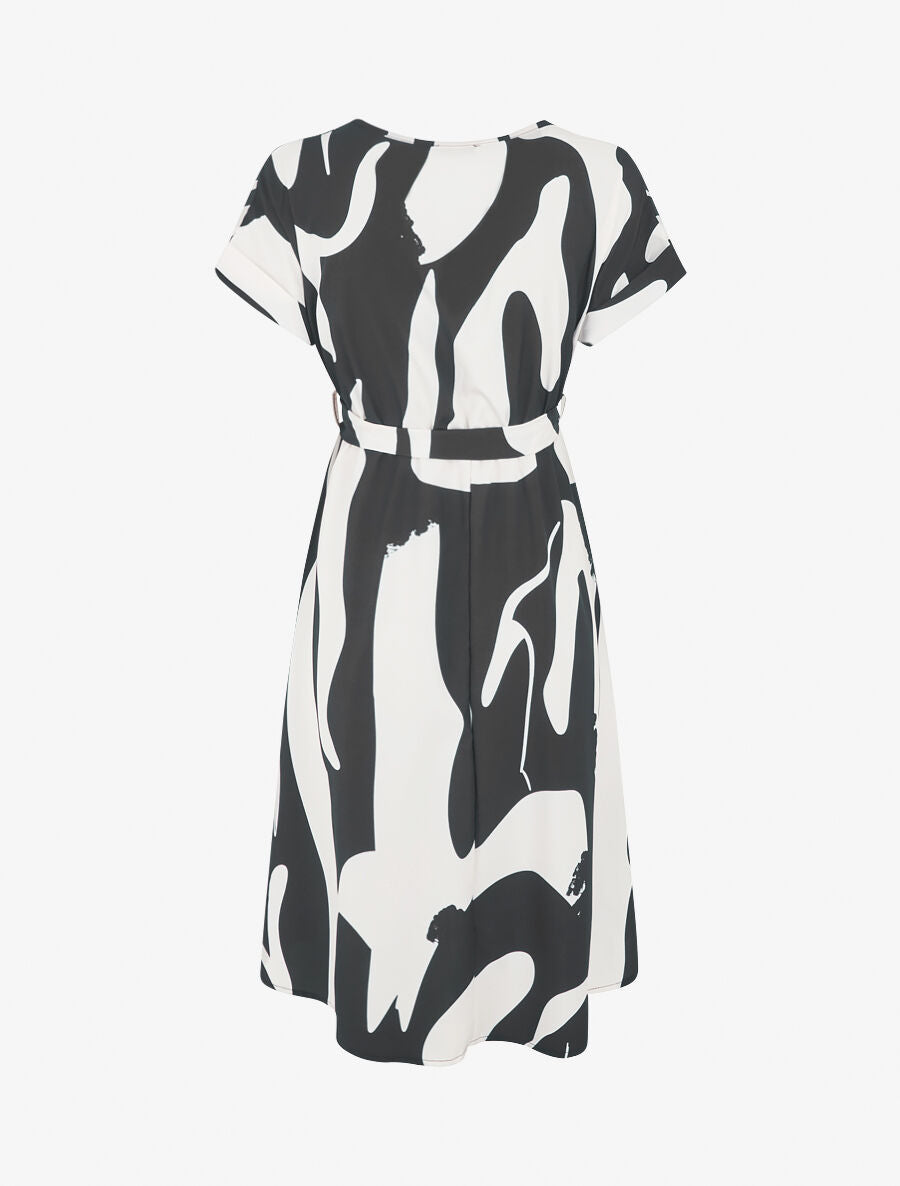 Robe élastiquée imprimé abstrait - Noir - 2