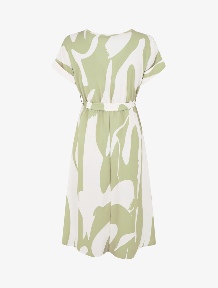 Robe élastiquée imprimé abstrait - Vert anis - 2
