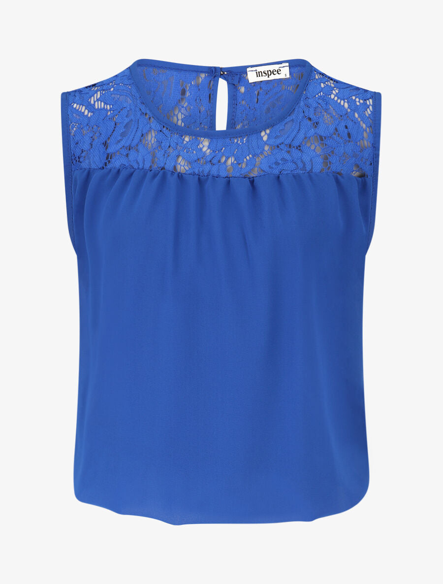 Top ample sans manches à dentelle - Bleu électrique - 4