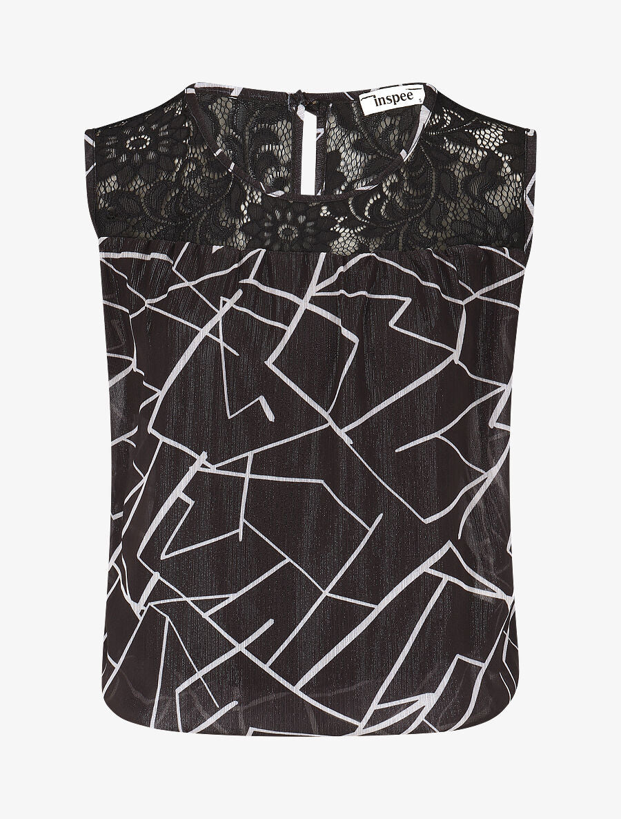 Top ample sans manches imprimé graphique - Noir - 1