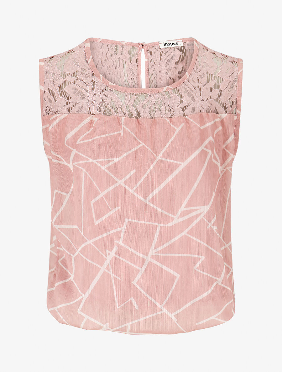 Top ample sans manches imprimé graphique - Rose - 1