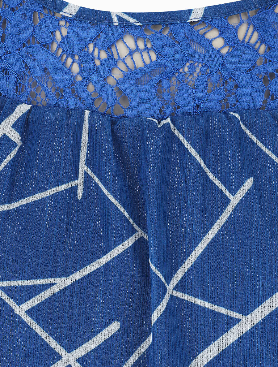 Top ample sans manches imprimé graphique - Bleu électrique - 3