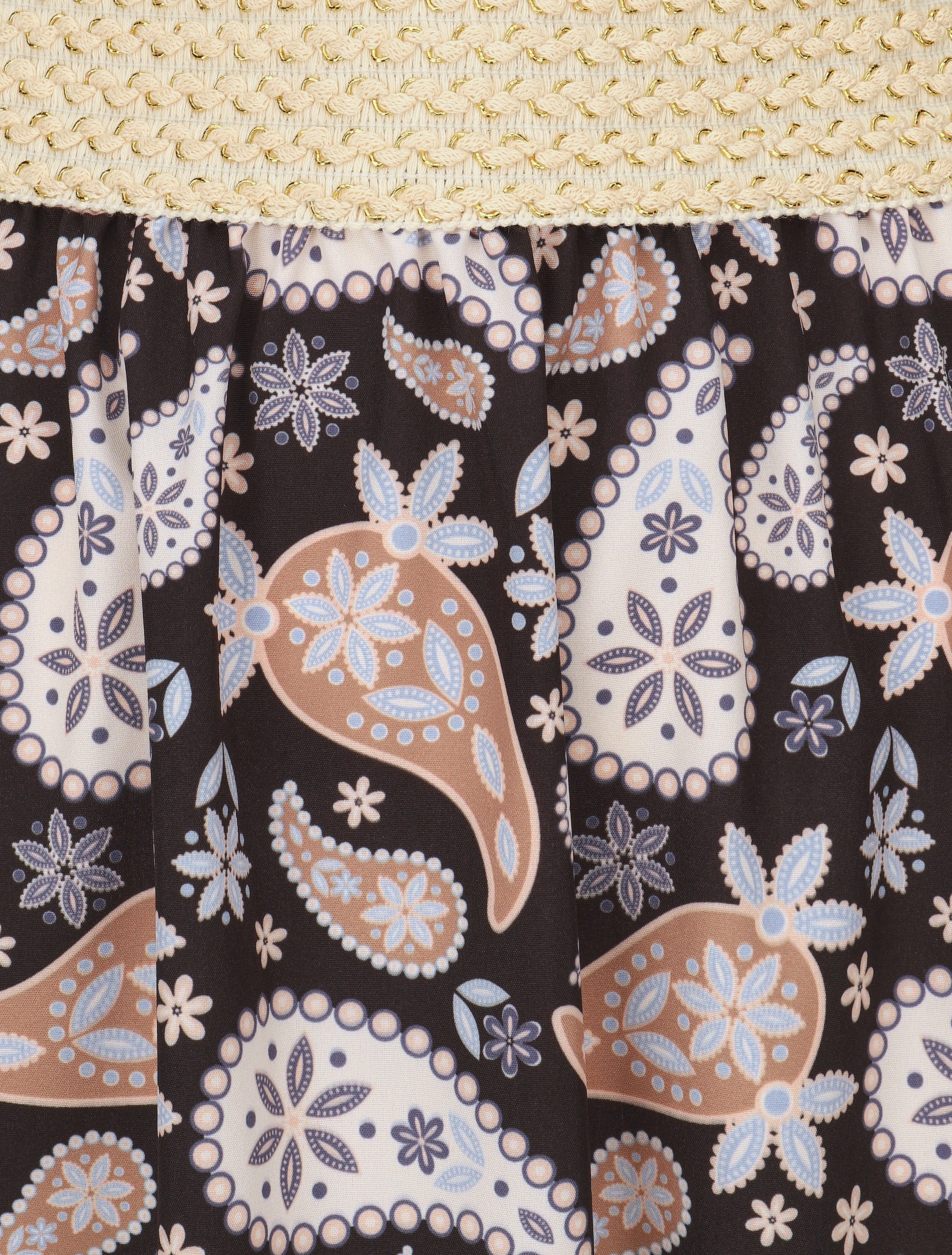 Jupe longue élastiquée imprimé foulard - Noir/marron - 3