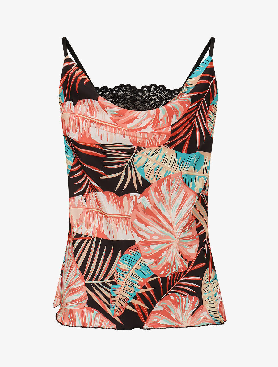 Top imprimé tropical à col bénitier - Noir - 6