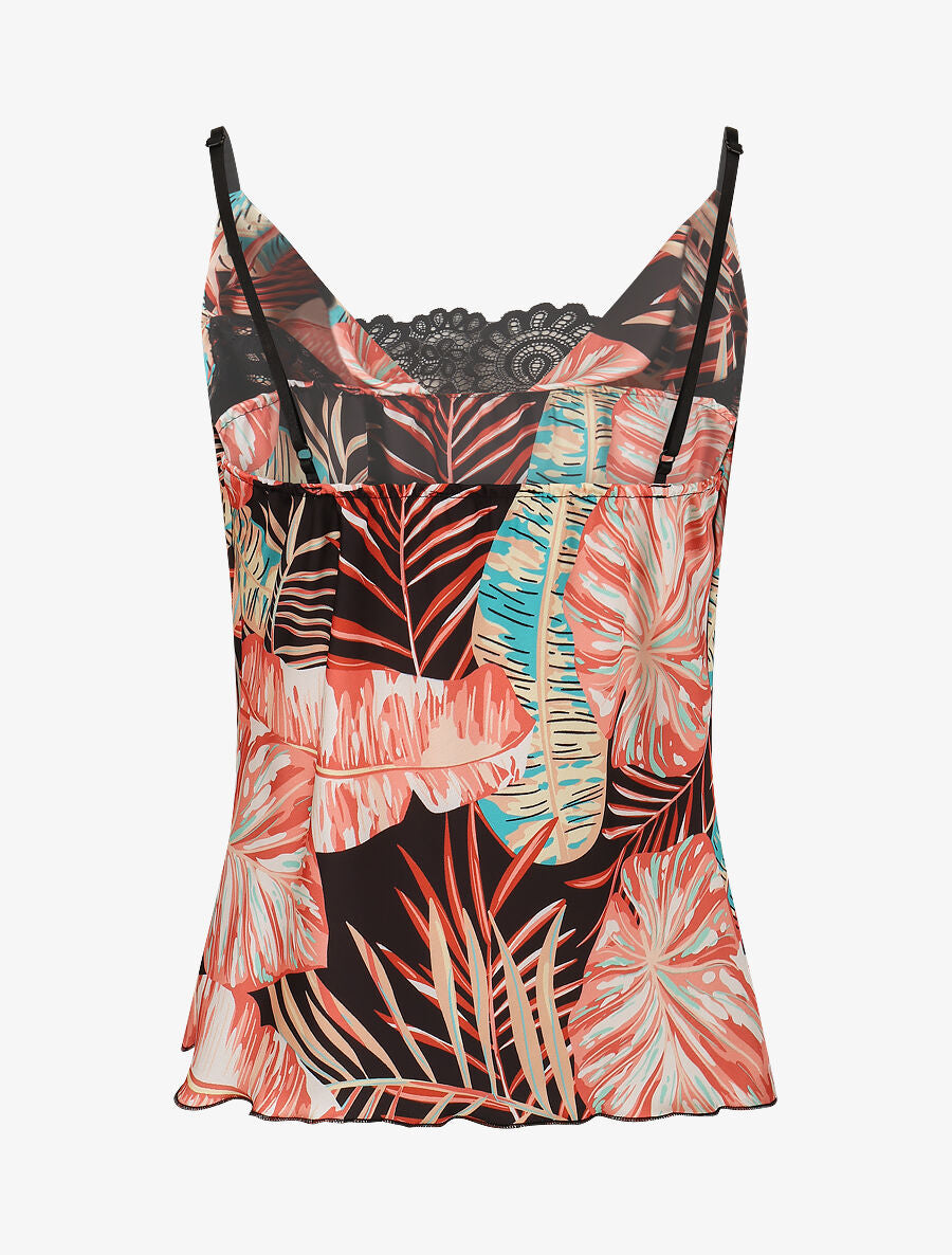 Top imprimé tropical à col bénitier - Noir - 2