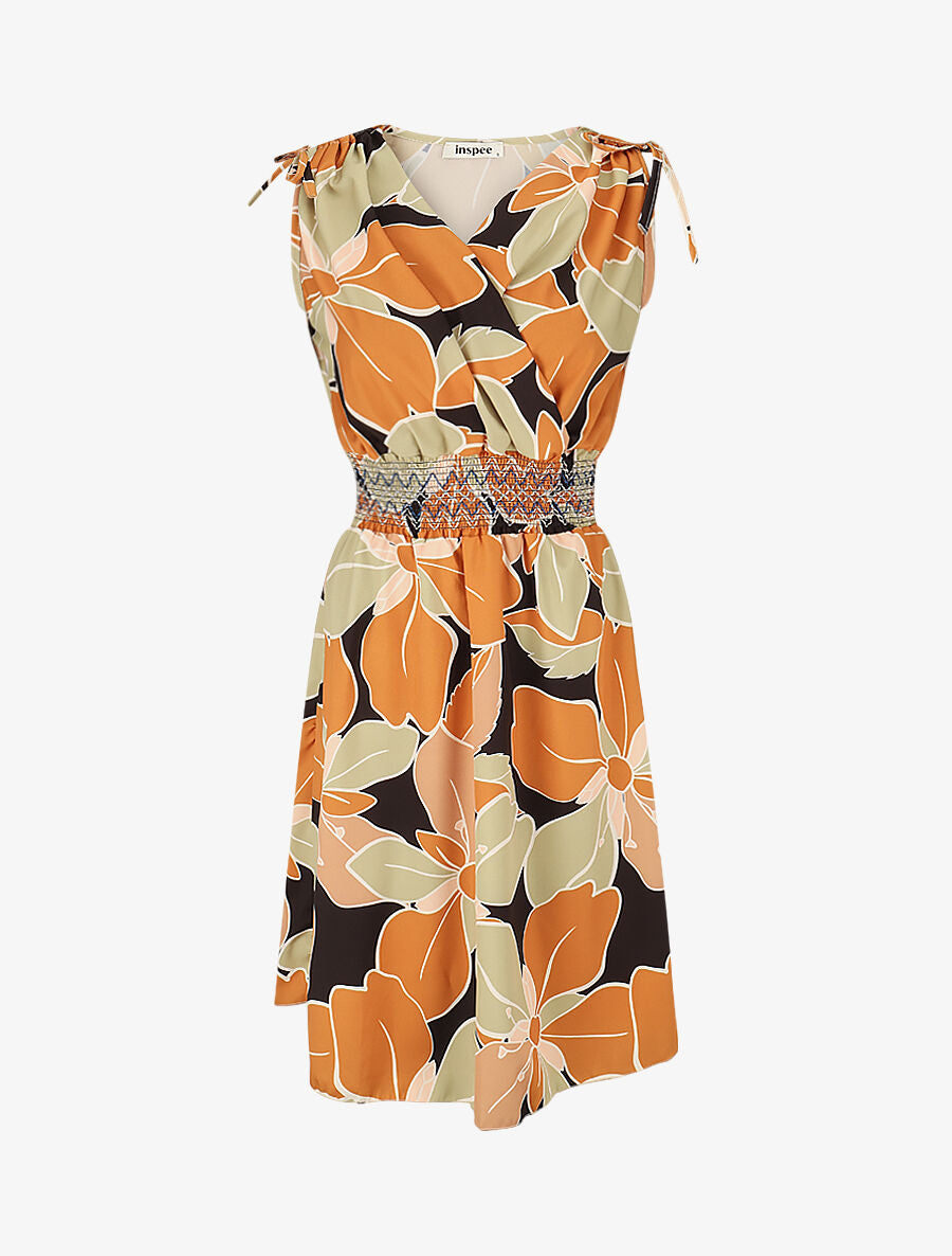 Robe à taille élastiquée imprimé fleurs - Noir - 4