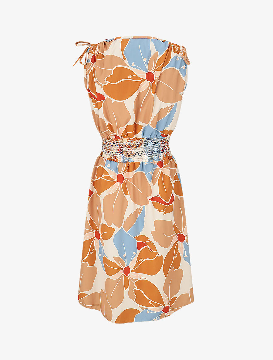 Robe à taille élastiquée imprimé fleurs - Camel - 2