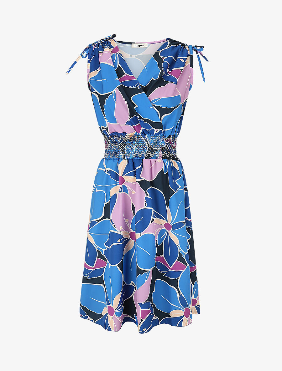 Robe à taille élastiquée imprimé fleurs - Bleu - 1