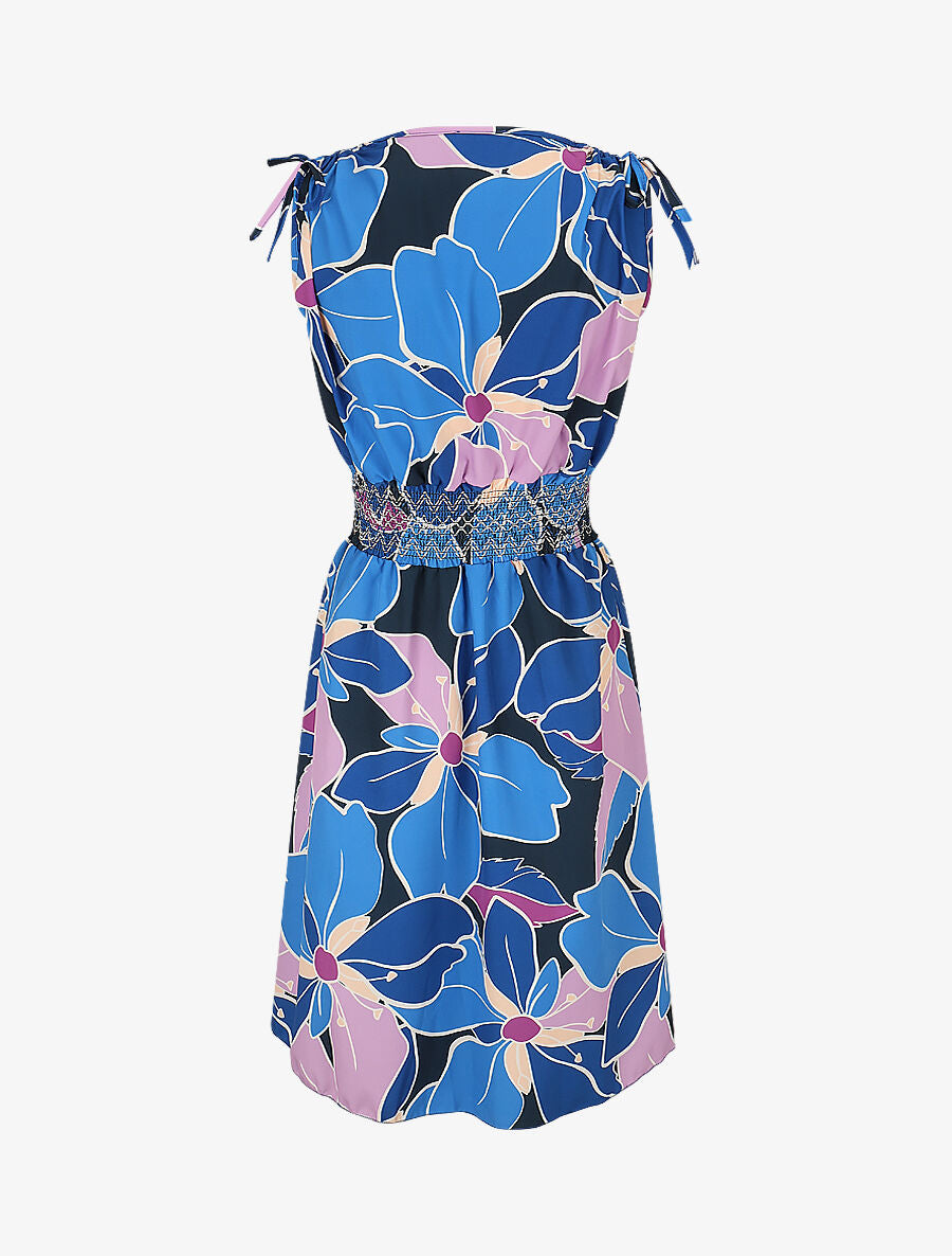Robe à taille élastiquée imprimé fleurs - Bleu - 2